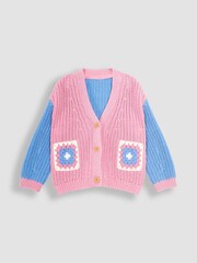 JoJo Maman Bébé Rose Pink Crochet Pocket Cardigan - Image 4 of 7