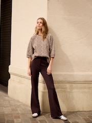 Burgundy Red High Waist Tailored Flared Trousers - Image 1 of 4