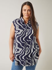 Evans Curve Abstract Print Sleeveless Shirt - Image 1 of 5
