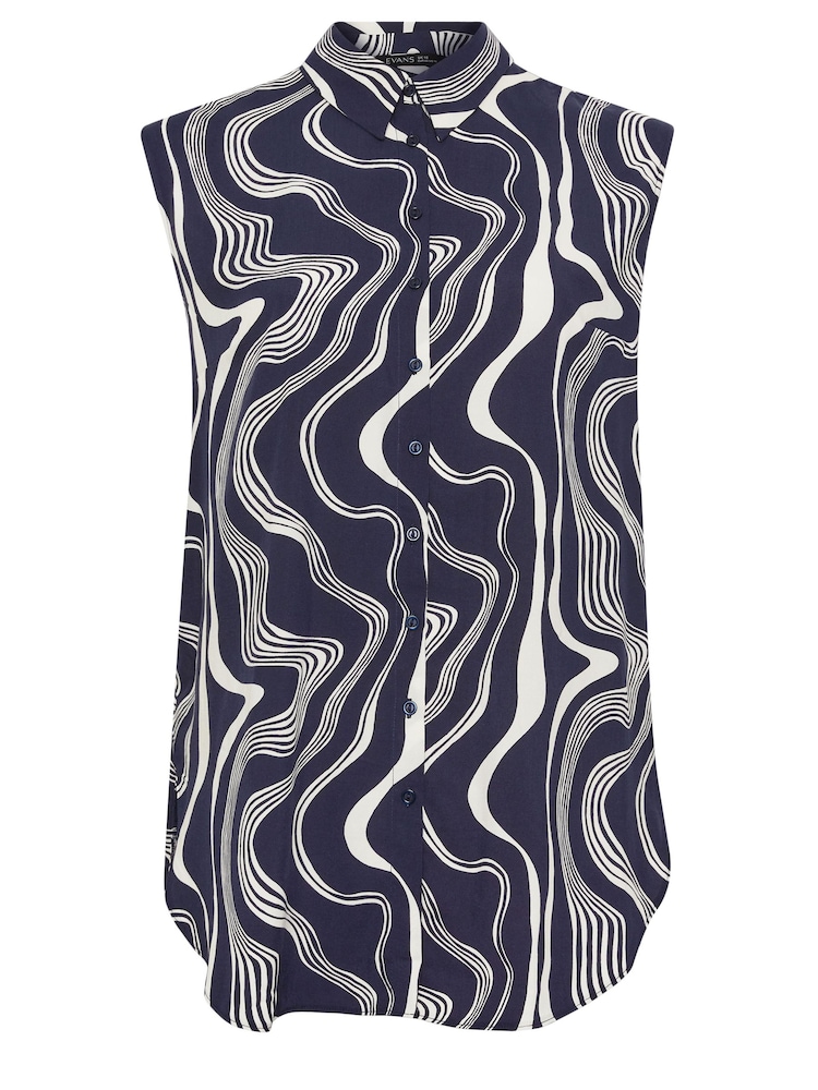 Blau - Evans – ärmelloses Hemd mit abstraktem Print, Curve - Bild 5 von 5 Blau - Evans – ärmelloses Hemd mit abstraktem Print, Curve - Bild 5 von 5