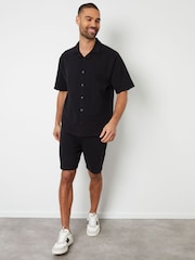 Threadbare Black Chrome Textured Revere Collar Short Sleeve Shirt - Image 3 of 4