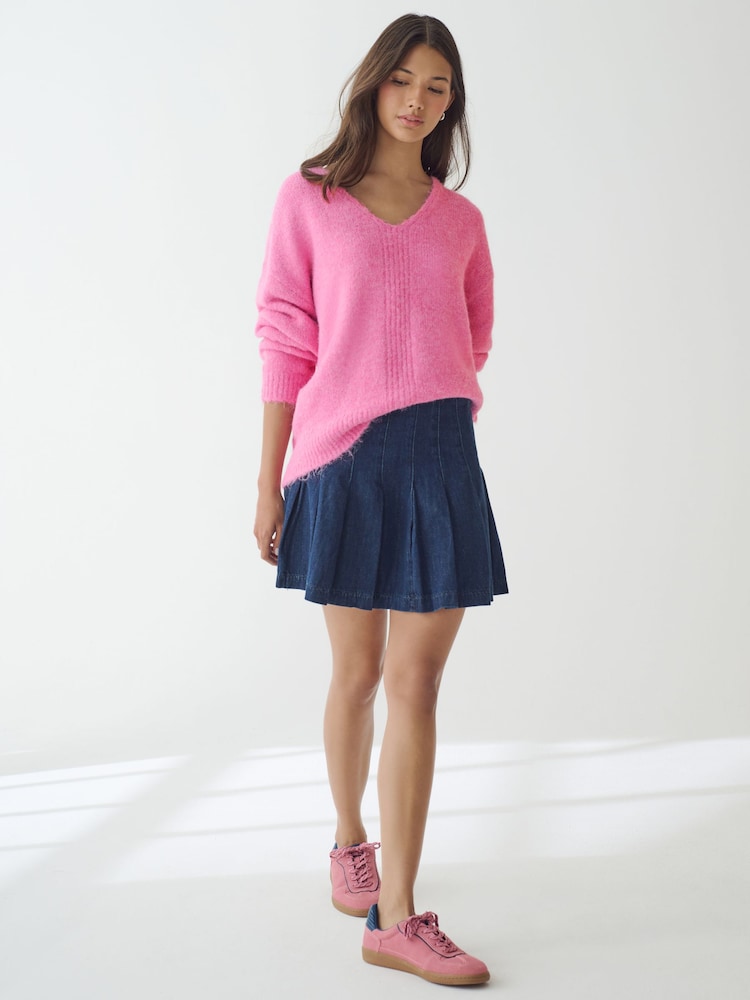 Pink Bright Relaxed Fit Soft Touch V-Neck Knitted Jumper with Wool - Image 2 of 8