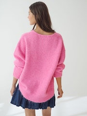 Pink Bright Relaxed Fit Soft Touch V-Neck Knitted Jumper with Wool - Image 4 of 8