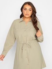 Yours Curve Natural Formal Long Sleeve Crinkle Utility Tunic - Image 1 of 4