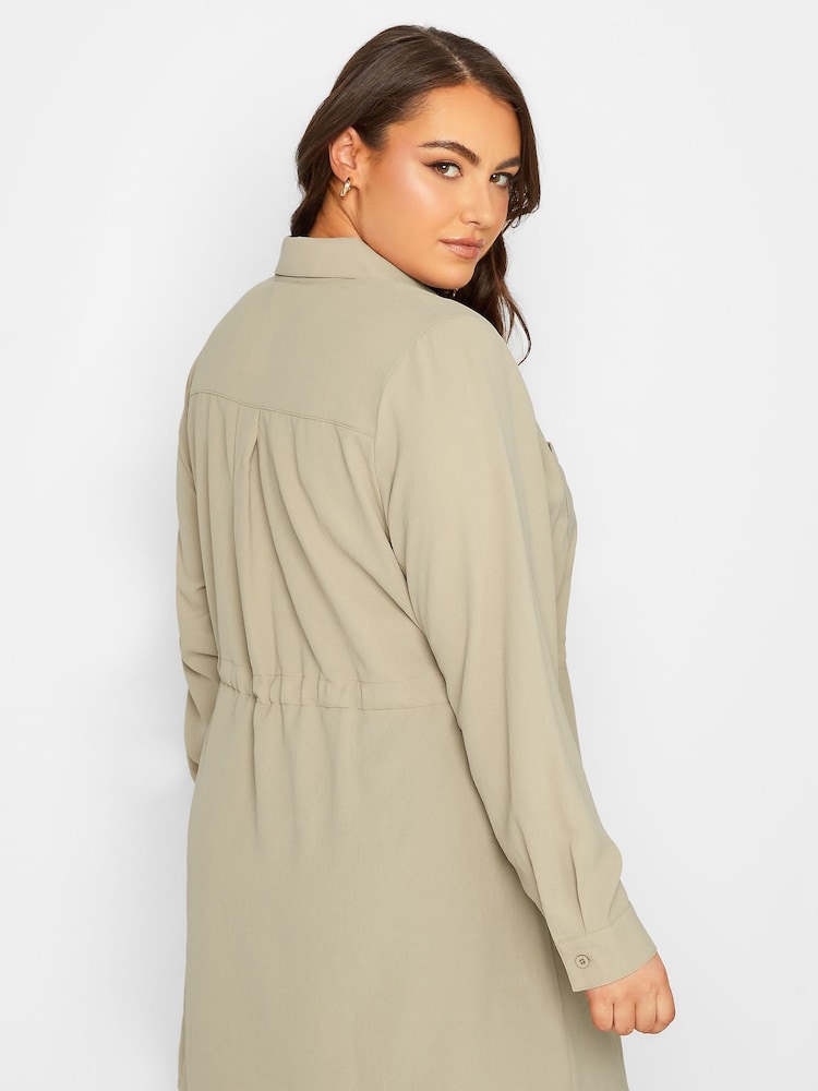Yours Curve Natural Formal Long Sleeve Crinkle Utility Tunic - Image 2 of 4