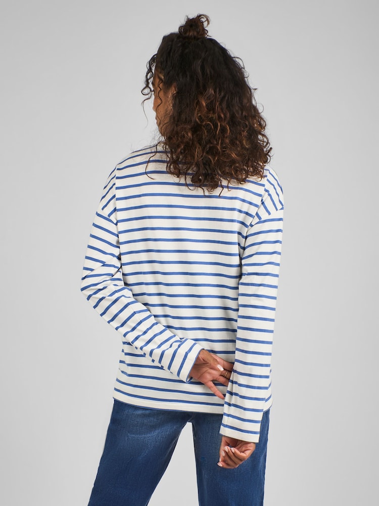 JoJo Maman Bébé Blue & Cream Stripe Long Sleeve Boyfriend Maternity T-Shirt - Image 2 of 5 JoJo Maman Bébé Blue & Cream Stripe Long Sleeve Boyfriend Maternity T-Shirt - Image 2 of 5