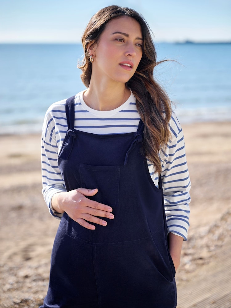 JoJo Maman Bébé Blue & Cream Stripe Long Sleeve Boyfriend Maternity T-Shirt - Image 5 of 5 JoJo Maman Bébé Blue & Cream Stripe Long Sleeve Boyfriend Maternity T-Shirt - Image 5 of 5