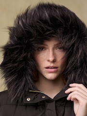 Chocolate Brown Waisted Gilet with Faux Fur Trim Hood - Image 4 of 8