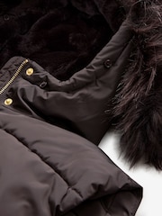 Chocolate Brown Waisted Gilet with Faux Fur Trim Hood - Image 6 of 8