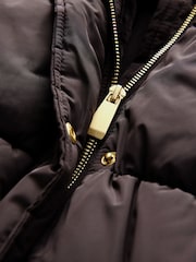 Chocolate Brown Waisted Gilet with Faux Fur Trim Hood - Image 7 of 8