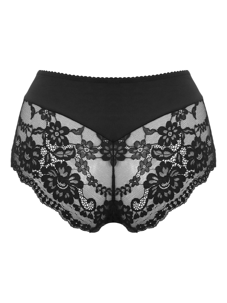 Zwart - Pour Moi Fleur Cheeky V-Shaped Briefs - Image 4 of 4