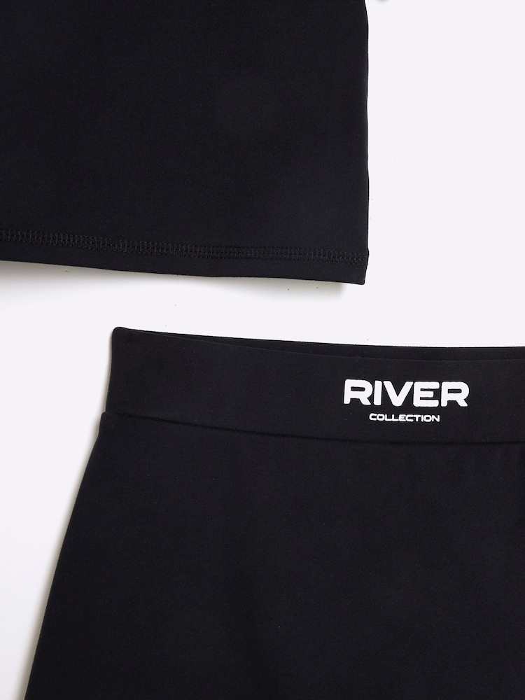 River Island Black Girls Active 100% Cotton T-Shirt And Skort Set - Image 5 of 5