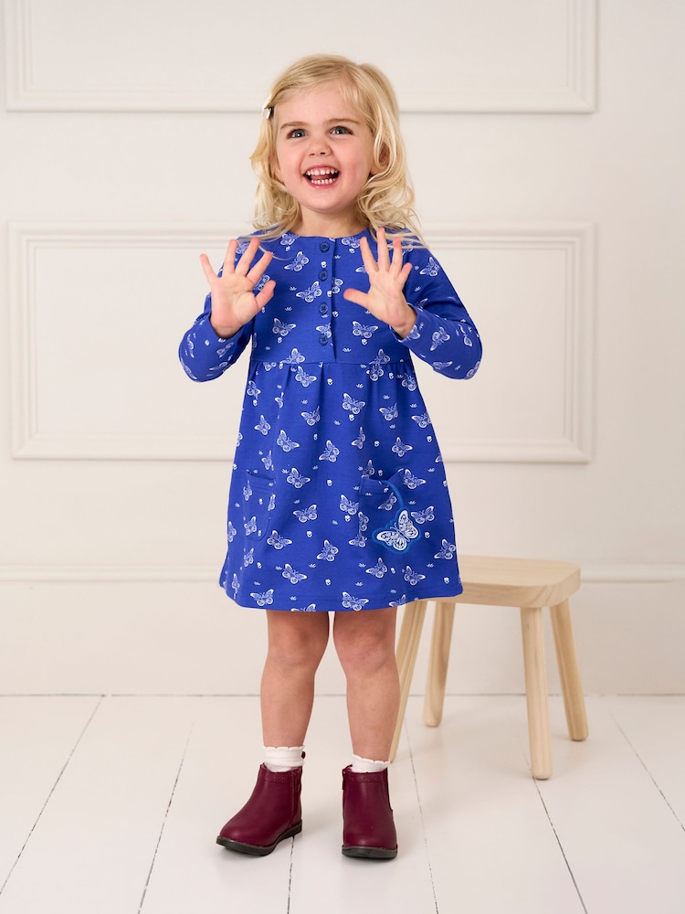 JoJo Maman Bébé Cobalt Blue Butterfly Button Front Dress - Image 1 of 5