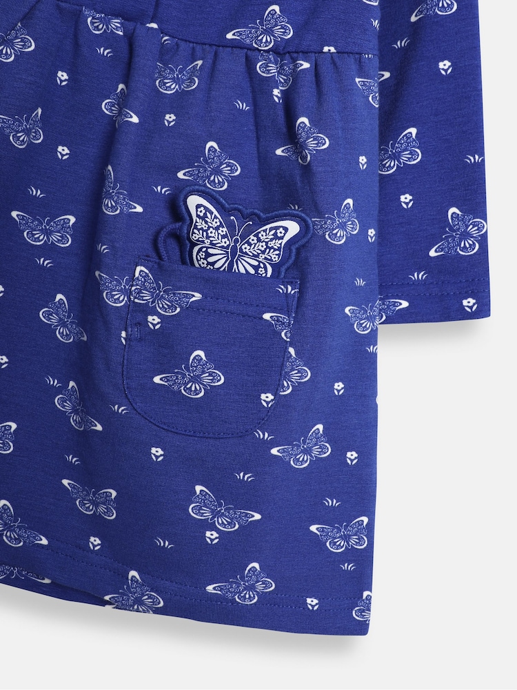 JoJo Maman Bébé Cobalt Blue Butterfly Button Front Dress - Image 5 of 5