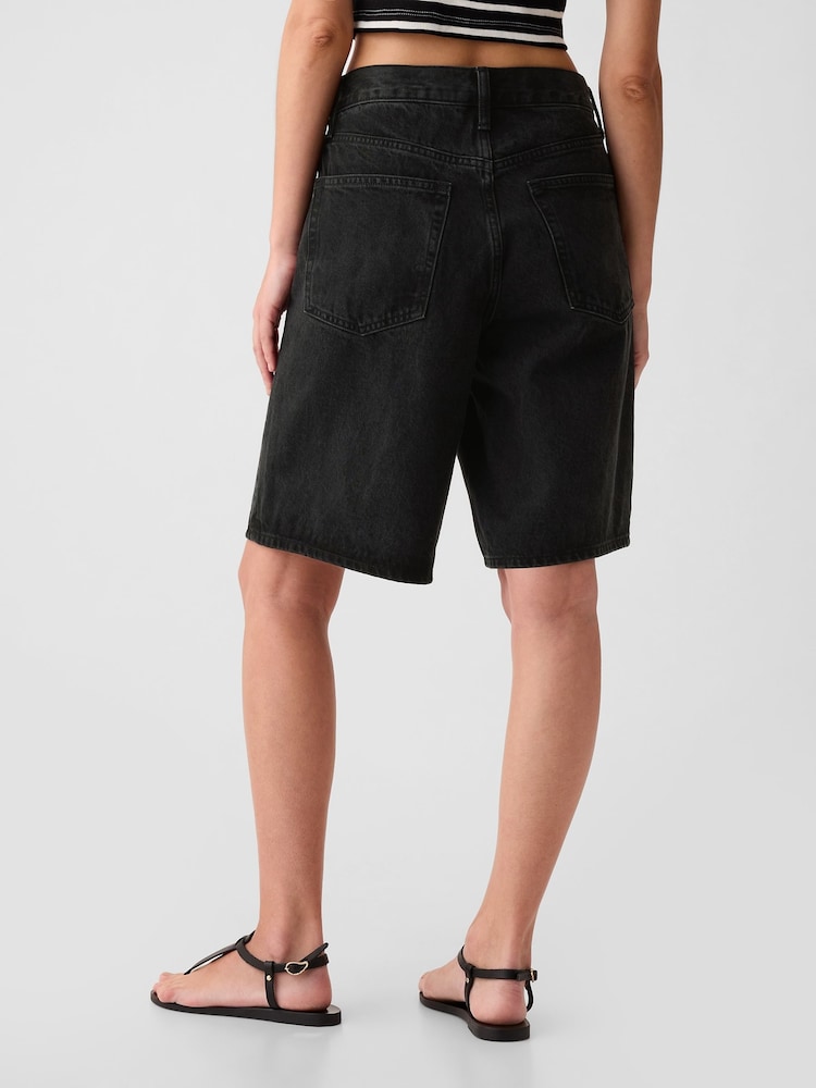 Gap Black Mid Rise Longline Denim Shorts - Image 2 of 5 Gap Black Mid Rise Longline Denim Shorts - Image 2 of 5