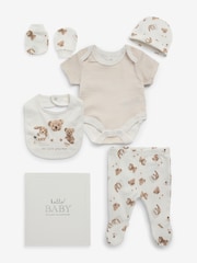 Rock-A-Bye Baby Boutique 100% Cotton Tryck 6 Pieces Vit Baby Presentset - Bild 1 av 1