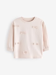 Ecru 100% Cotton Long Sleeve Appliqué Bow Top (3mths-7yrs) - Image 4 of 6