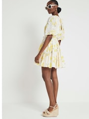 River Island Yellow Broderie Mini Dress - Image 2 of 4