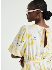 River Island Yellow Broderie Mini Dress - Image 3 of 4