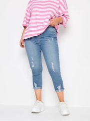 Голубой - Yours Curve Grace Turn Up Ripped Cropped Jeggings - Изображение 1 из 5