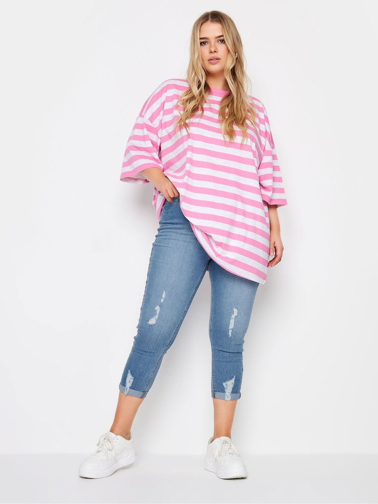 Голубой - Yours Curve Grace Turn Up Ripped Cropped Jeggings - Изображение 2 из 5