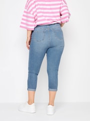 Голубой - Yours Curve Grace Turn Up Ripped Cropped Jeggings - Изображение 3 из 5