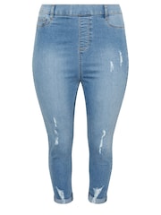 Голубой - Yours Curve Grace Turn Up Ripped Cropped Jeggings - Изображение 5 из 5