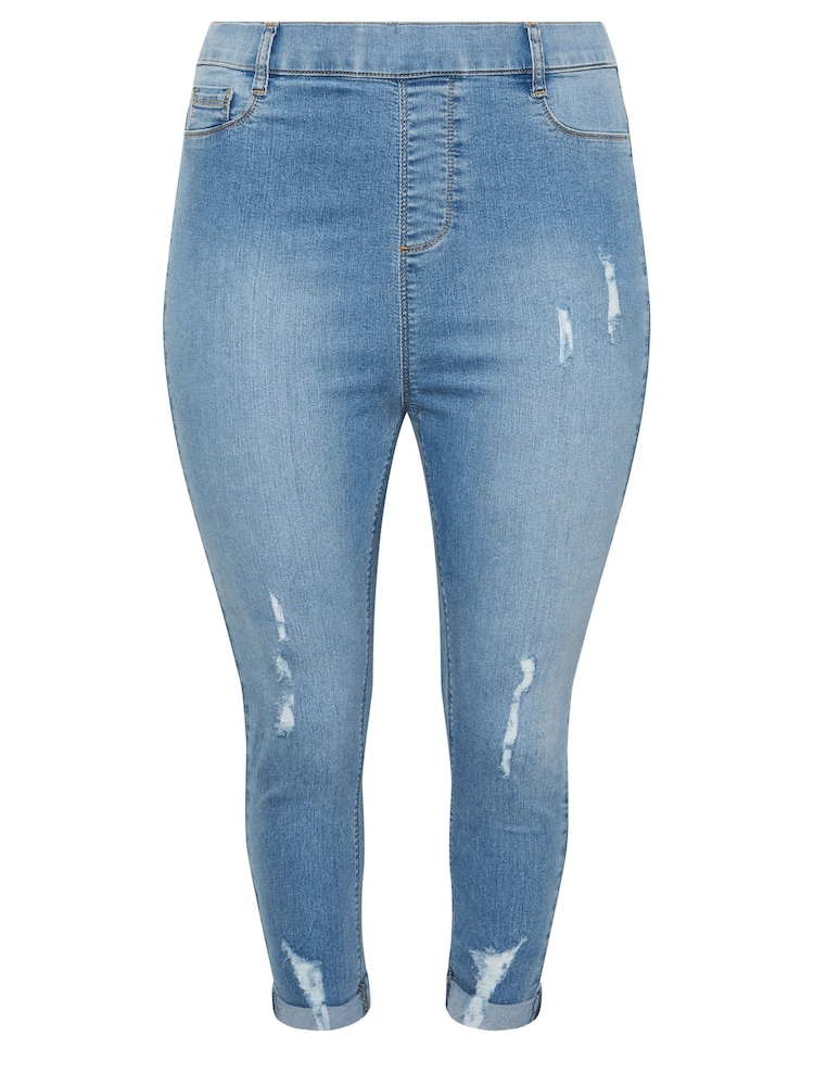 Голубой - Yours Curve Grace Turn Up Ripped Cropped Jeggings - Изображение 5 из 5