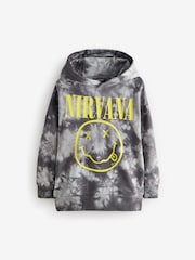 Black/White Nirvana Band Tie Dye 100% Cotton Hoodie (3-16yrs) - Image 1 of 4
