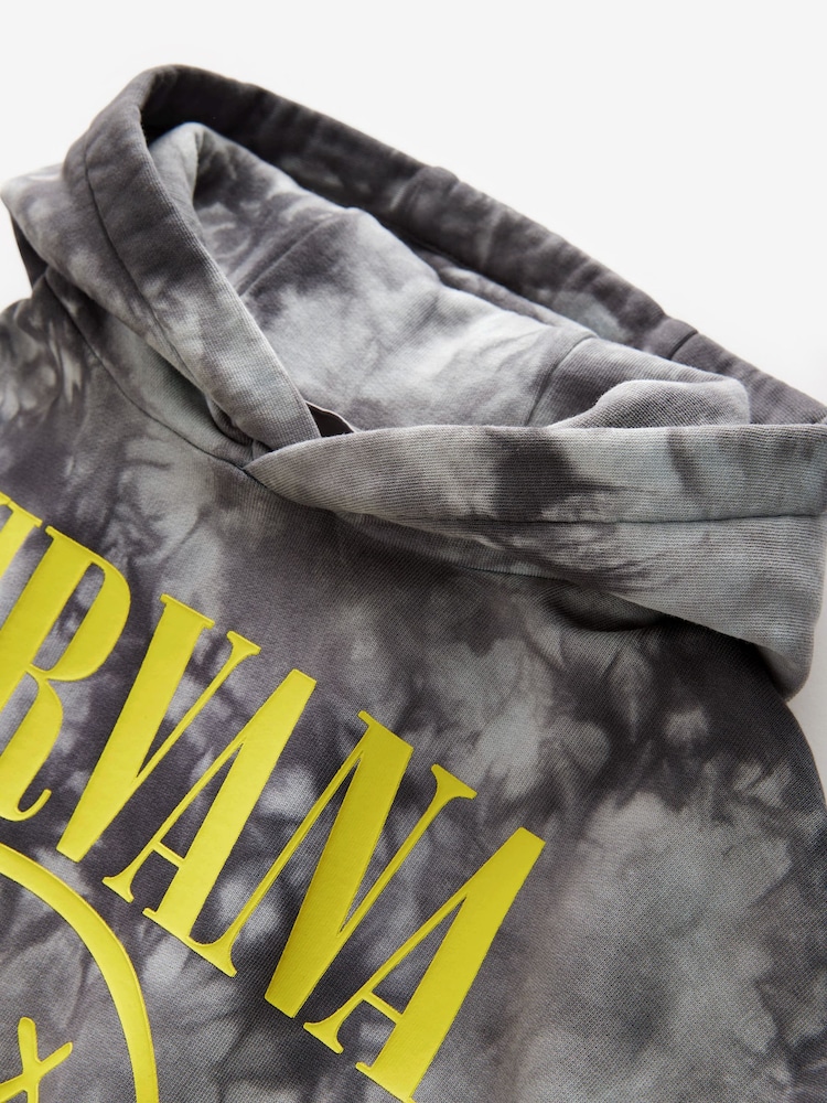 Black/White Nirvana Band Tie Dye 100% Cotton Hoodie (3-16yrs) - Image 4 of 4