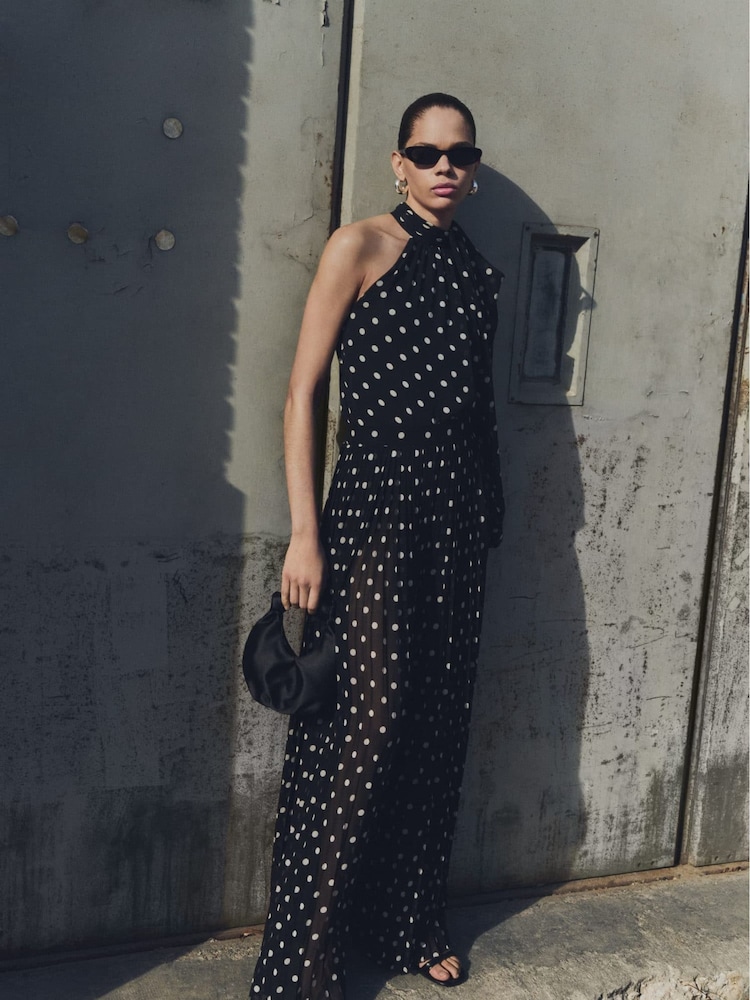 Mango Black Polka Dot Pleated Trousers - Image 1 of 7