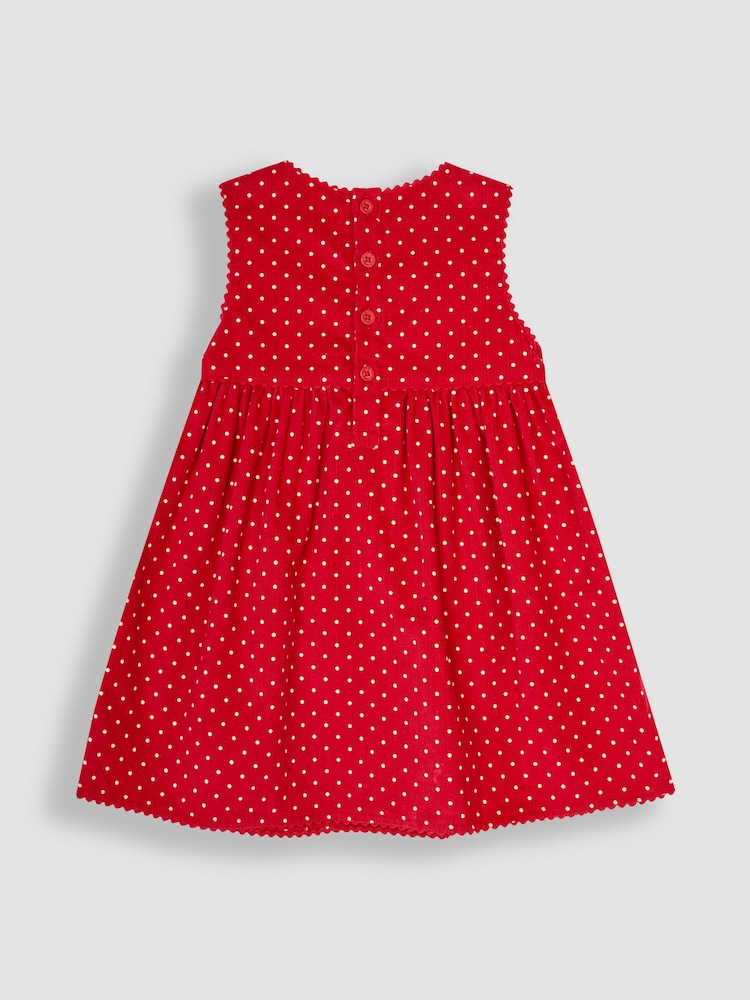 JoJo Maman Bébé Red Reindeer & Robin Christmas Appliqué Cord Dress - Image 2 of 3