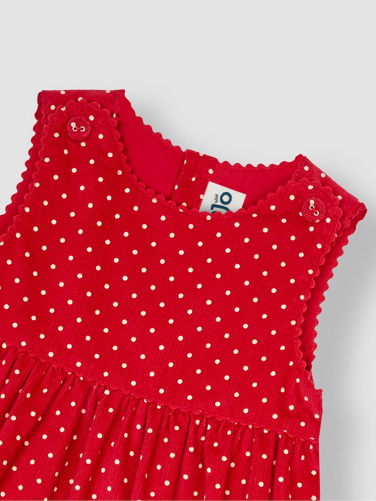 JoJo Maman Bébé Red Reindeer & Robin Christmas Appliqué Cord Dress - Image 3 of 3