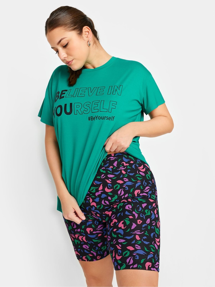Yours Curve YOURS ACTIVE Curve Black Abstract Print Shorts - Imagen 1 de 4