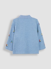 JoJo Maman Bébé Blue Sailboat Long Sleeve Embroidered Polo Shirt - Image 2 of 3