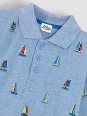 JoJo Maman Bébé Blue Sailboat Long Sleeve Embroidered Polo Shirt - Image 3 of 3