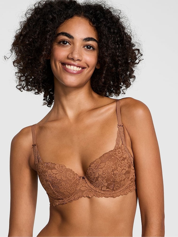 Victoria's Secret PINK Caramel Nude Lace Lightly Lined Balcony Bra - Image 1 of 4