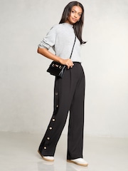 Lipsy Black Wide Leg Popper Detail Trousers - Image 1 of 4