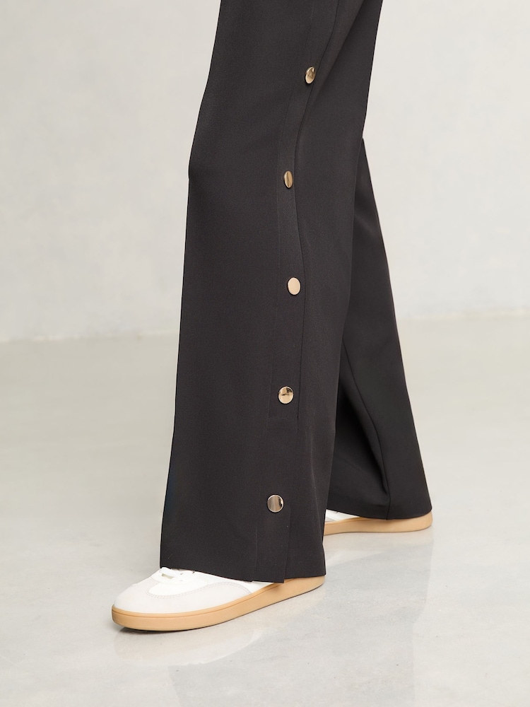 Lipsy Black Wide Leg Popper Detail Trousers - Image 2 of 4
