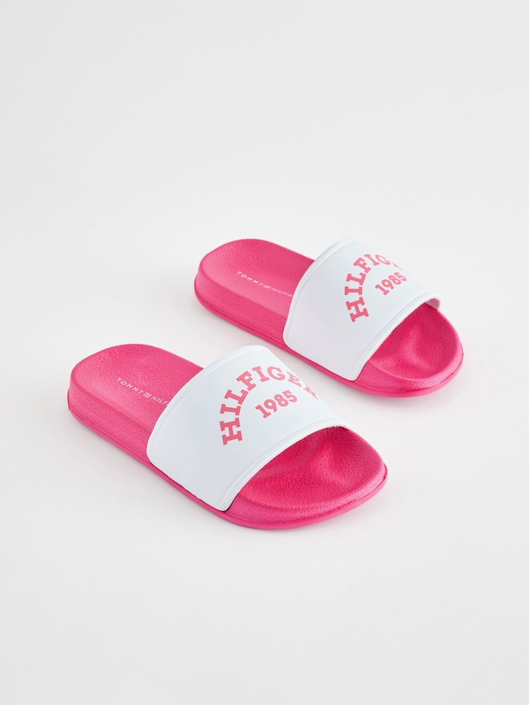 Tommy Hilfiger White Logo Print Pool Slides - Image 2 of 5