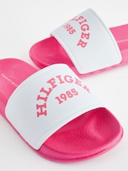 Tommy Hilfiger White Logo Print Pool Slides - Image 3 of 5