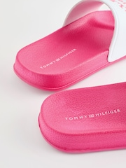 Tommy Hilfiger White Logo Print Pool Slides - Image 4 of 5