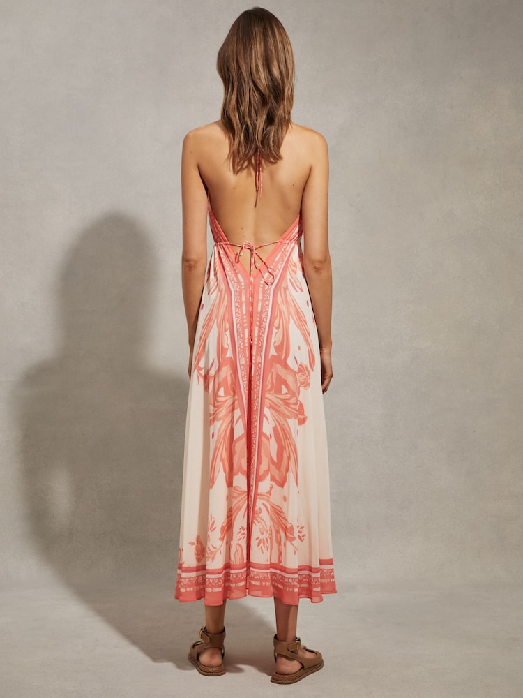 Buy Reiss Coral Delilah Petite Printed Ruched Waist Midi Dress