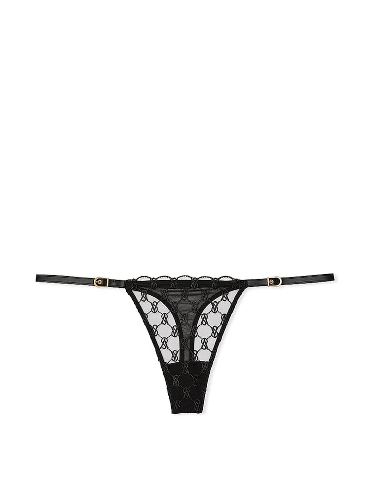 Victoria's Secret Black Thong Faux Leather Monogram Knickers - Image 3 of 3 Victoria's Secret Black Thong Faux Leather Monogram Knickers - Image 3 of 3