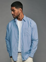 Blue Soft Touch 100% Cotton Long Sleeves Stripe Shirt - Image 1 of 8