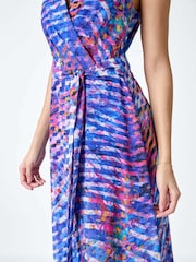 Roman Blue Abstract Print Halterneck Maxi Dress - Image 5 of 5