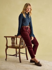 Joules Kate Navy Sparkle Long Sleeve Frilled Neck Top - Image 2 of 7