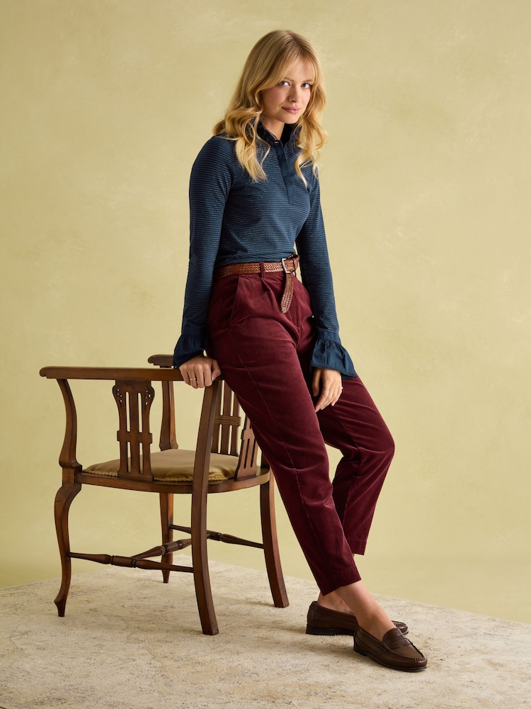 Joules Kate Navy Sparkle Long Sleeve Frilled Neck Top - Image 2 of 7 Joules Kate Navy Sparkle Long Sleeve Frilled Neck Top - Image 2 of 7