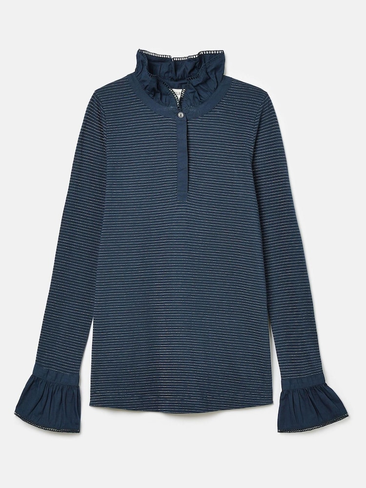 Joules Kate Navy Sparkle Long Sleeve Frilled Neck Top - Image 7 of 7 Joules Kate Navy Sparkle Long Sleeve Frilled Neck Top - Image 7 of 7