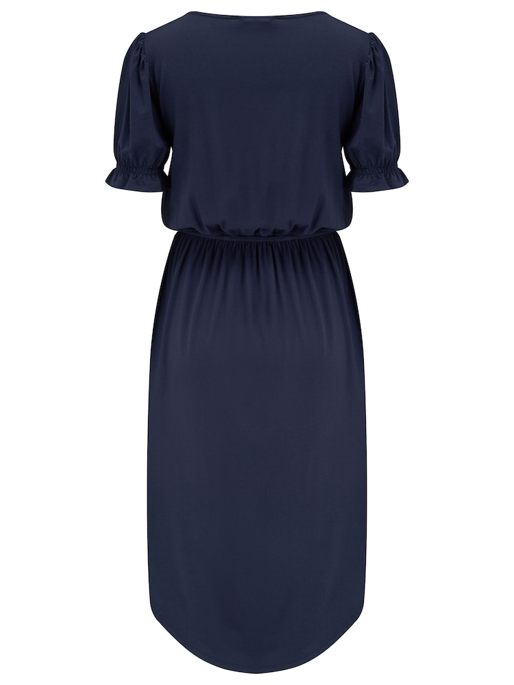 Pour Moi Blue Jenny Puff Sleeve Jersey Midi Dress with Viscose - Image 4 of 4